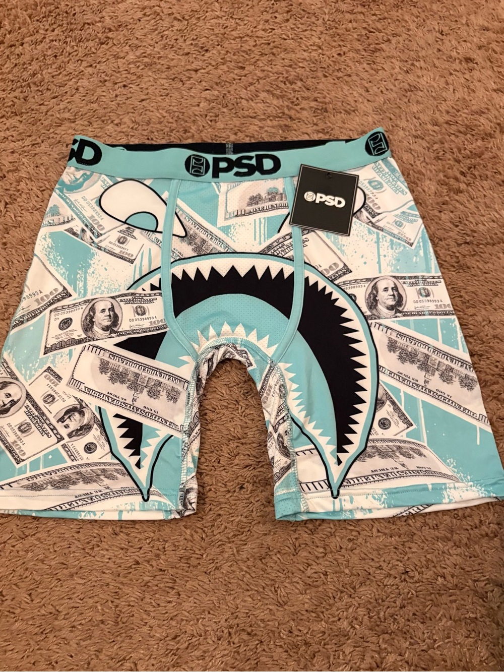 PSD Kids Teal Shark & Money Graphic Compression Shorts